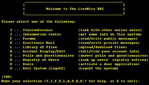 Livewire BBS screen capture